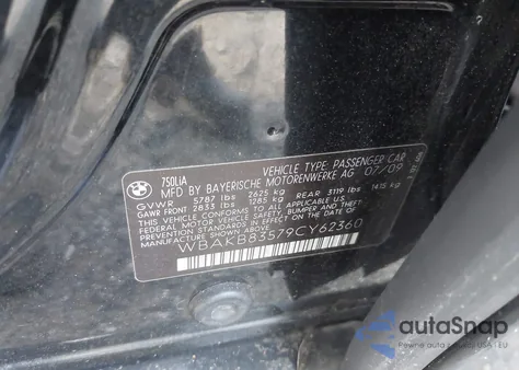 2009 BMW 750 from USA, damaged, VIN WBAKB83579CY62360